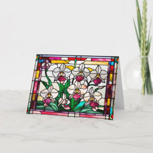 Buntglas-Orchideenblüten Karte