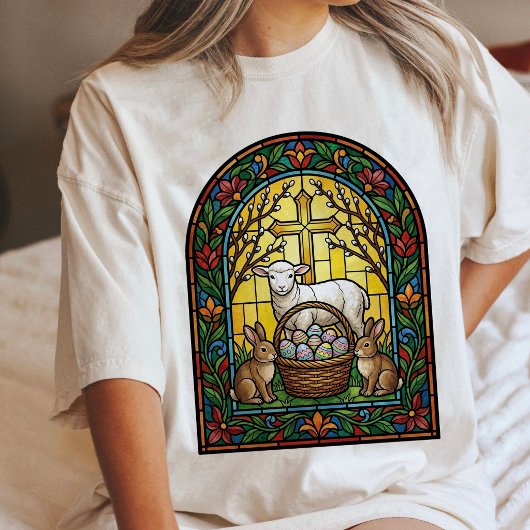Buntglas-Osterlamm-Hasen-Fenster Tri-Blend Shirt
