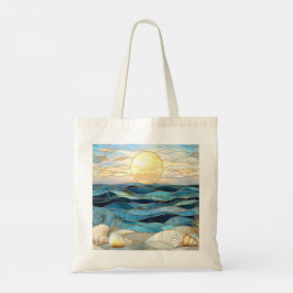 Buntglas-Ozean-Sonnenuntergangs-Strand-Tasche Tragetasche