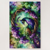 Buntglas-Pfau-Blumenkranz-Kunst Puzzle (Vertikal)