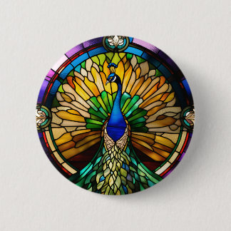 Buntglas-Pfau Button