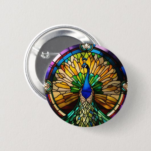 Buntglas-Pfau Button (Vorne & Hinten)