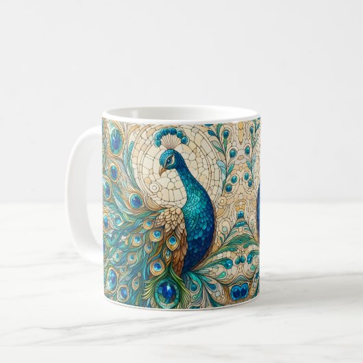 Buntglas-Pfau Kaffeetasse (Vorderseite Links)