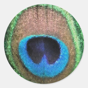 Buntglas-Pfau-runder Aufkleber