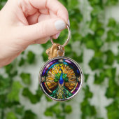Buntglas-Pfau Schlüsselanhänger (Hand)