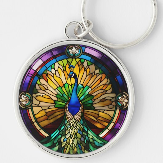 Buntglas-Pfau Schlüsselanhänger (Vorne)