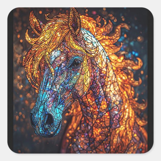 Buntglas-Pferd-Design Quadratischer Aufkleber (Vorderseite)