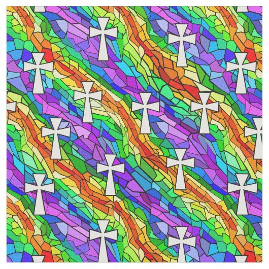 Buntglas-Regenbogen mit Kreuzen Stoff (Nahaufnahme)