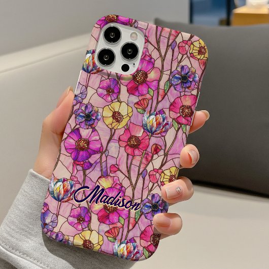 Buntglas rosa lila Blumen Case-Mate iPhone Hülle