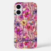 Buntglas rosa lila Blumen Case-Mate iPhone Hülle (Rückseite)