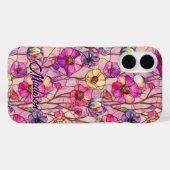 Buntglas rosa lila Blumen Case-Mate iPhone Hülle (Rückseite (Horizontal))