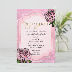Buntglas Rosa Rosen Dornröschen Märchen Einladung