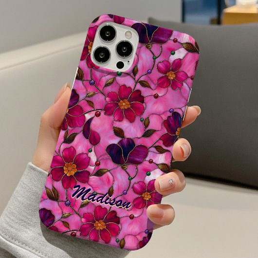 Buntglas rosa rote Blumen  Case-Mate iPhone Hülle