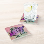 Buntglas-Rose Glasuntersetzer (Schrägansicht)