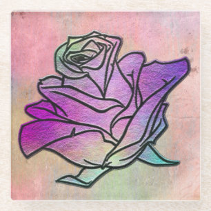 Buntglas-Rose Glasuntersetzer