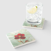 Buntglas-Rot-Blumen-Stein-Getränkeuntersetzer Steinuntersetzer (Seitenansicht)