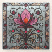 Buntglas Rot Pink Blüte Glasuntersetzer (Vorderseite)