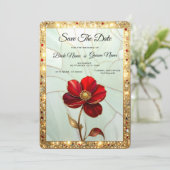 Buntglas-Rote-Blume-Save-the-Date Save The Date (Stehend Vorderseite)