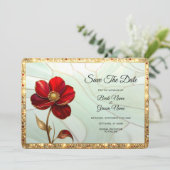 Buntglas-Rote-Blume-Save-The-Date Save The Date (Stehend Vorderseite)