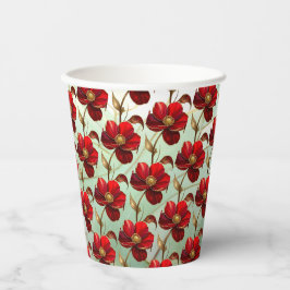 Buntglas-Rote-Blumen-Papierbecher Pappbecher