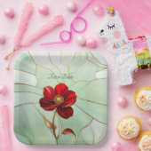 Buntglas-Rote-Blumen-Papierplatte Pappteller (Party)