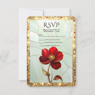 Buntglas-Rote-Blumen-RSVP-Karte RSVP Karte