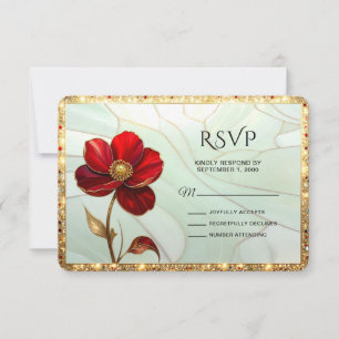 Buntglas-Rote-Blumen-RSVP-Karte RSVP Karte