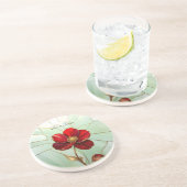 Buntglas-Rote-Blumen-Sandstein-Untersetzer Getränkeuntersetzer (Seite)