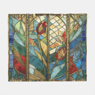 Buntglas Rote Mohnblumen Hauptmann bei Sonnenaufga Fleecedecke