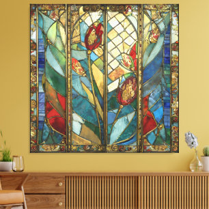 Buntglas Rote Mohnblumen Hauptmann bei Sonnenaufga Leinwanddruck