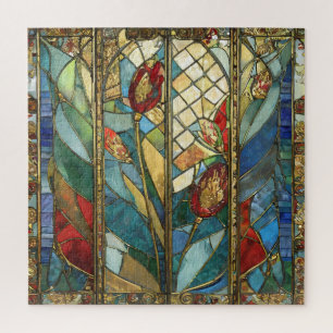 Buntglas Rote Mohnblumen Hauptmann bei Sonnenaufga Puzzle
