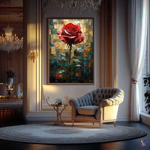 Buntglas-Rote Rose der Eleganz Poster