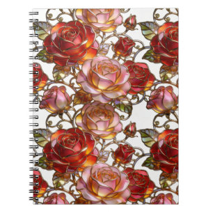 Buntglas Rote und Rosa Rosen Elegant Blumig Notizblock