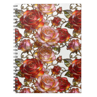 Buntglas Rote und Rosa Rosen Elegant Blumig Notizblock