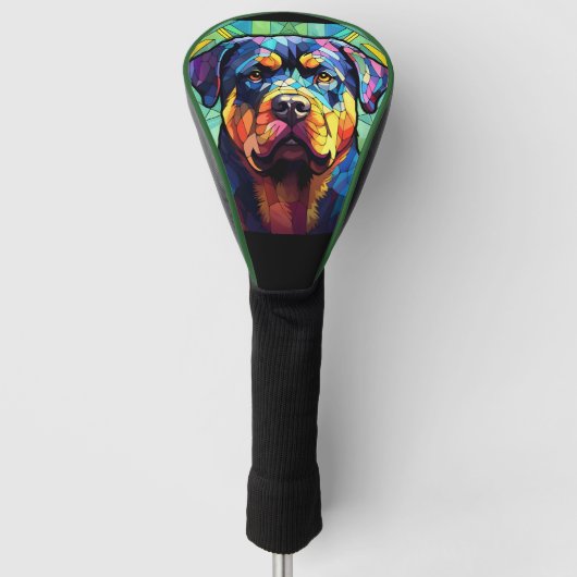 Buntglas Rottweiler Golf Headcover (Vorderseite)