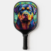 Buntglas Rottweiler  Pickleball Schläger (Rückseite)