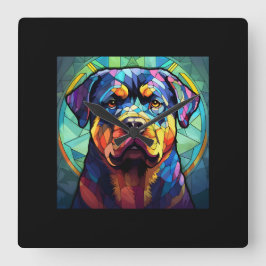 Buntglas Rottweiler Quadratische Wanduhr