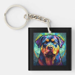 Buntglas Rottweiler Schlüsselanhänger