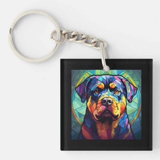 Buntglas Rottweiler Schlüsselanhänger (Vorderseite)