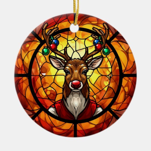 Buntglas-Rudolf-Rentier Keramik Ornament (Vorne)