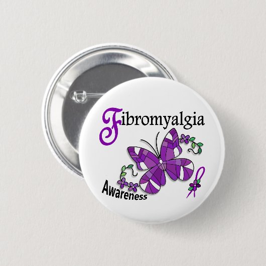Buntglas-Schmetterling2 Fibromyalgia Button (Vorne & Hinten)
