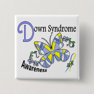 Buntglas-Schmetterling 2 Down-Syndrom Button
