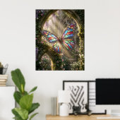 Buntglas Schmetterlingsblüte Poster (Heimbüro)