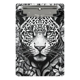 Buntglas Schwarz-weißer Leopard Mini Klemmbrett