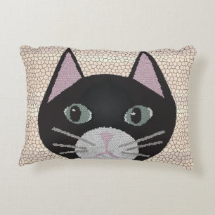 Buntglas-Schwarze Katze, Beige Dekokissen