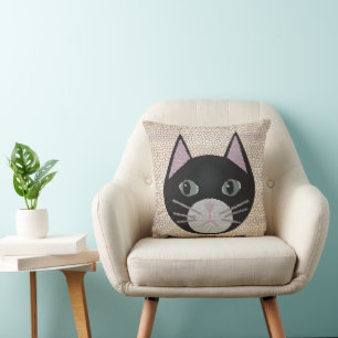 Buntglas Schwarze Katze, Beige Kissen
