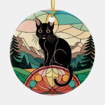 Buntglas, Schwarze Katze Farbige Buntglasfenster