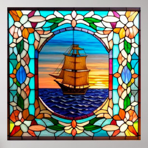 ⛵ Buntglas-Segeldeko für Küstenräume Poster