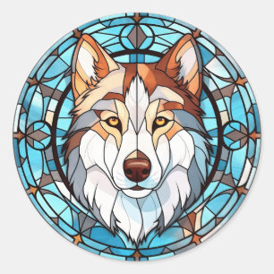 Buntglas Sibirischer Husky Hund Runder Aufkleber