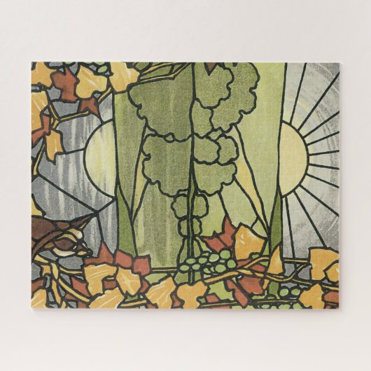 Buntglas-Sonnenaufgang Puzzle (Horizontal)